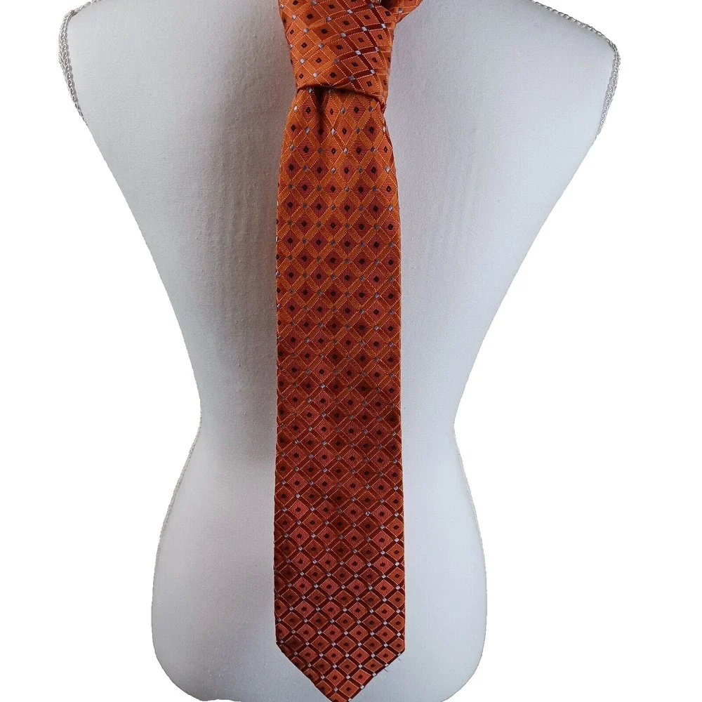 Nautica Silk Necktie Orange Blue Dots Diamond Geometric Office Career Classic